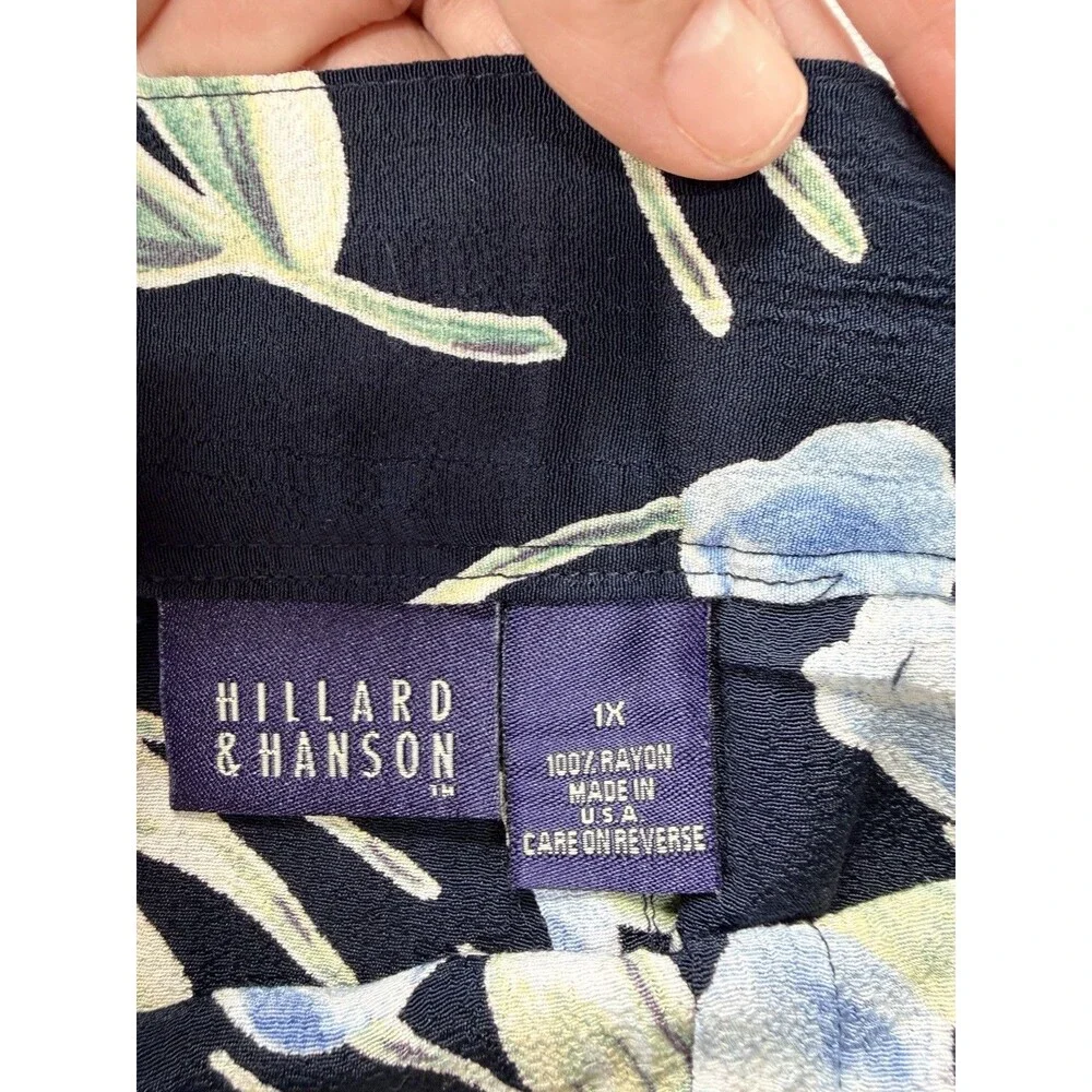 Hillard & Hanson Women’s 1X Blue Floral Rayon Maxi Skirt Made in USA Plus
